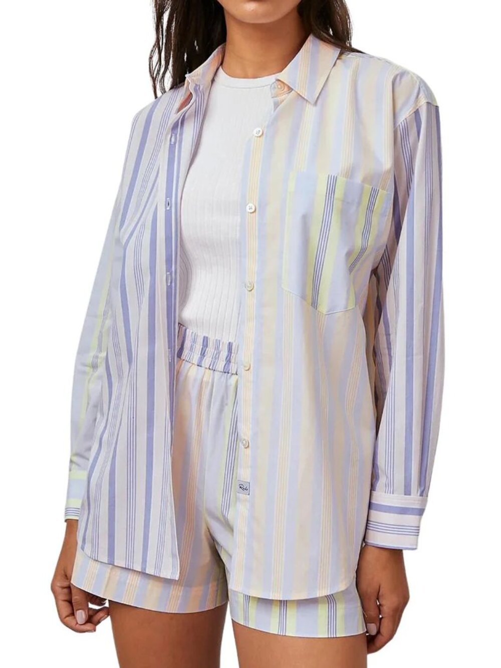 Rails Arlo Citrus Mixed Stripe Button-Front Shirt Small